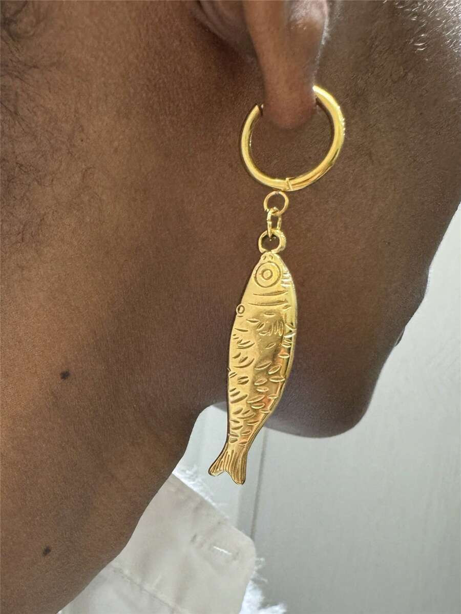 Metal Fish, Mushroom, Dolphin Pendant Earrings, Minimalist Luxury Casual | SHEIN