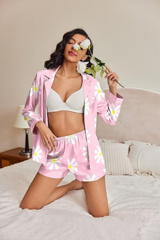 Ekouaer Silk Pajamas for Women Satin Pajama Set Shorts and Top Long Sleeve Silky PJ Soft Loungewe... | Amazon (US)