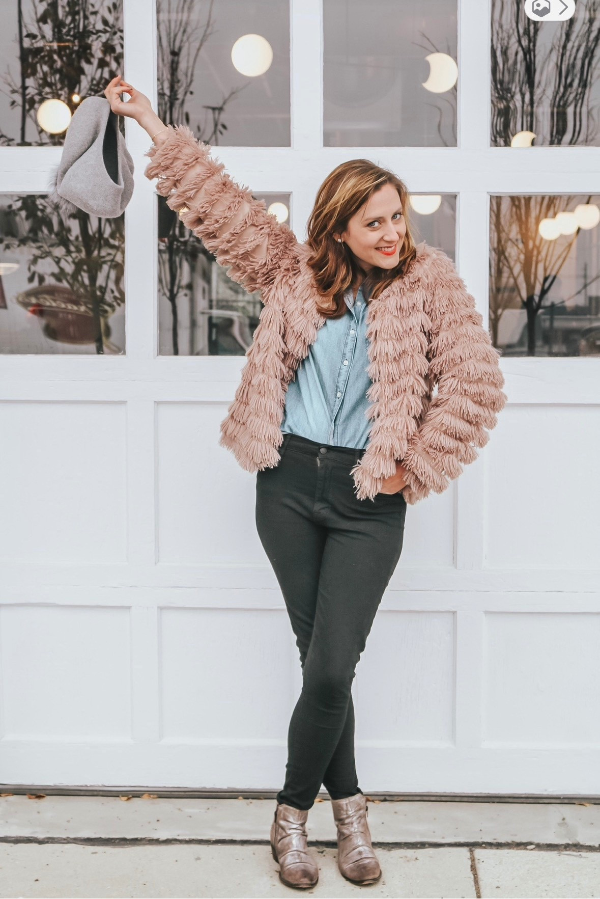 Softly wild. This layered pink jacket is cozy while adding a touch of warmth and sweetness. #cozy #winter #snow #fauxfur #pink #layeredfur