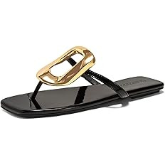 Coutgo Womens Flat Sandals Comfortable Flip Flops Slide Sandals Summer Beach Shoes with Metal Dec... | Amazon (US)