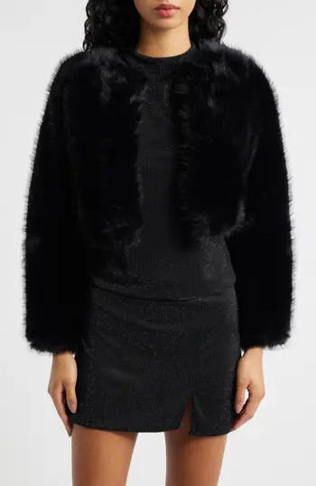 MANGO Faux Fur Crop Jacket in Black at Nordstrom Rack, Size Medium | Nordstrom Rack