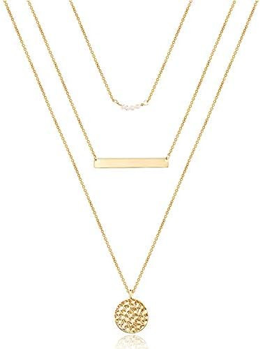 Turandoss Dainty Layered Choker Necklace, Handmade Y Pendant Necklace Multilayer Bar Disc Necklac... | Amazon (US)