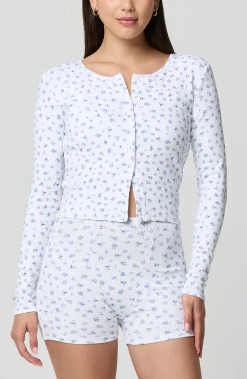 Florence by Mills Ditsy Floral Button-Up Long Sleeve Crop Top in Petit Jardin White/Blue at Nordstrom, Size Xx-Small | Nordstrom