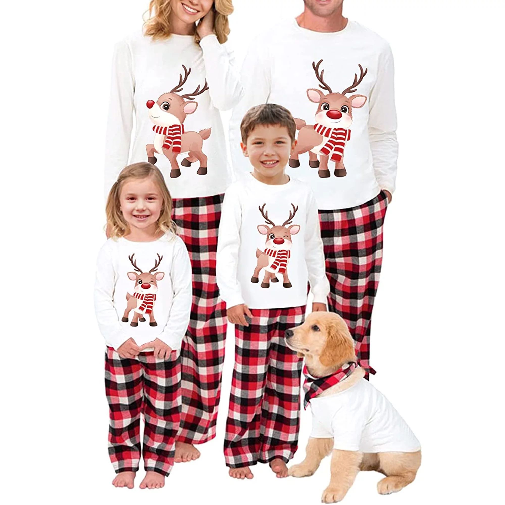 Sunisery Family Matching Christmas Pajamas Set Outfits Long Sleeve Elk Printed Tops Plaid Pants S... | Walmart (US)