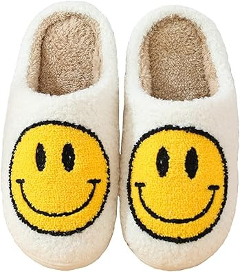 Retro smiley face soft plush comfy warm slip-on slippers | Amazon (US)