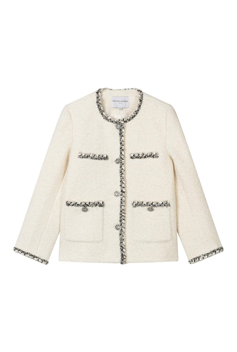 Charmaine Oversized Wool Tweed Coat - Ivory | Petite Studio NYC
