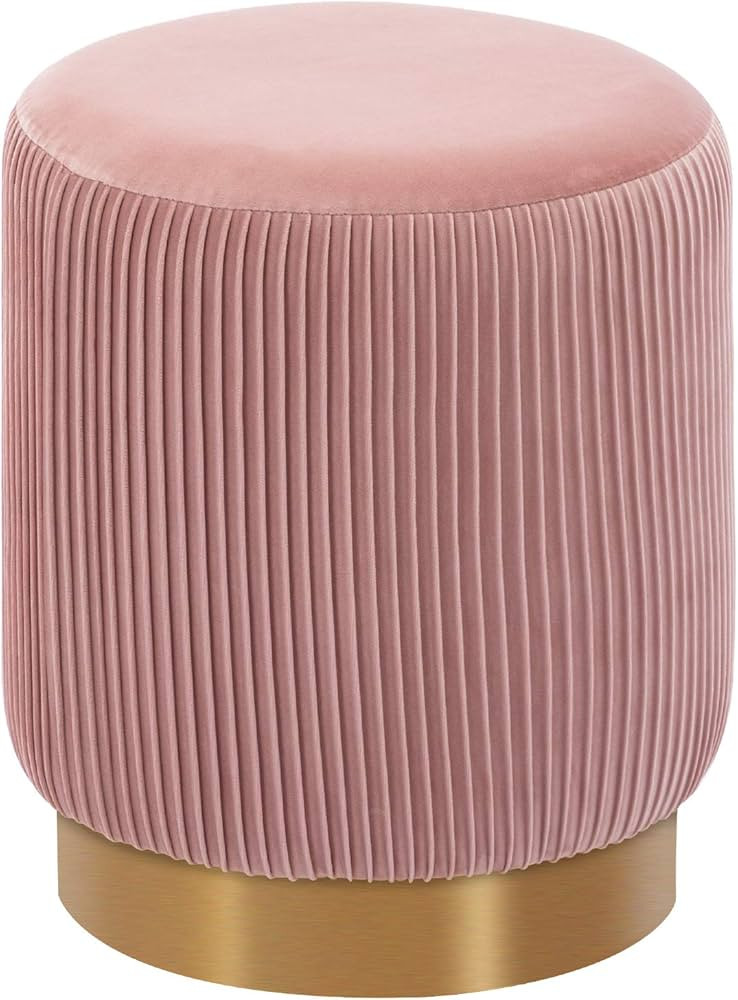 DUHOME Modern Round Velvet Ottoman Footrest Vanity Stool Salmon Pink | Amazon (US)