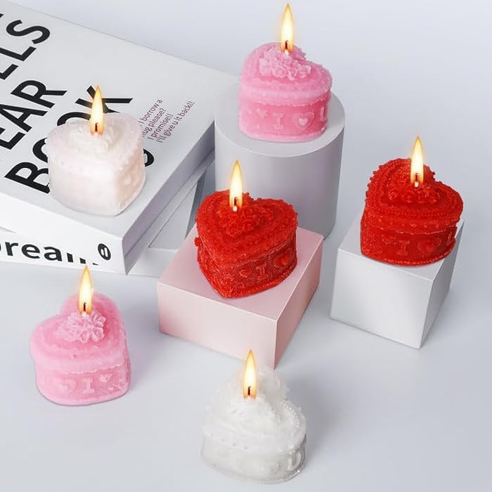 6 Pcs Valentine's Day Heart Candles- Love Heart Shape Scented Candles- Handmade Aromatherapy Cand... | Amazon (US)