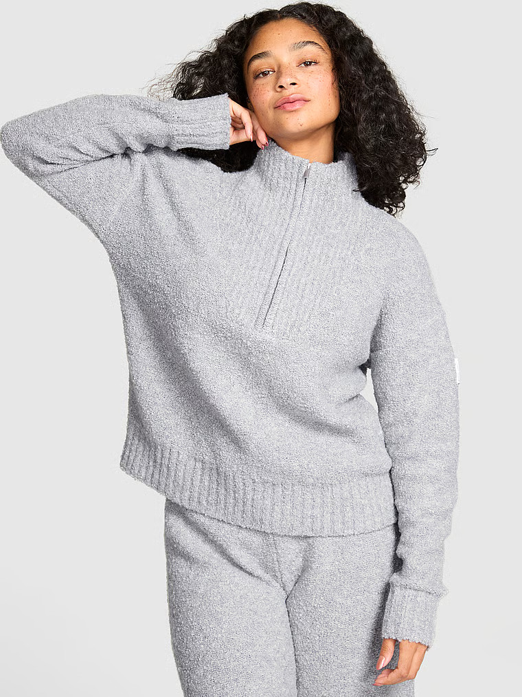 Buy Cozy Bouclé Half-Zip Sweater, Medium Heather Grey - Order Sweaters online - PINK US | Victoria's Secret (US / CA )