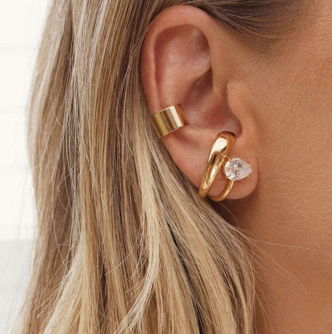 Lobe Ear Cuff Earrings CZ Earrings Minimalist Earrings Christmas Gif Stud Lobe Cuff Earring - Ets... | Etsy (US)