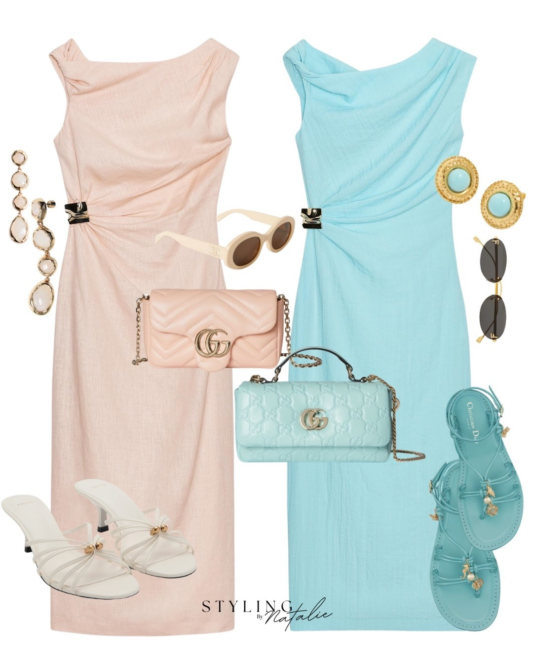Linen midi dresses 🍑🧚
Peach linen dress, turquoise  linen midi dress with an asymmetric neckline a twisted shoulder, gold appliqué detail on the waist. Heeled sandals, charm sandals, gucci bag, turquoise stone stud earrings, pendant earrings, celine sunglasses, fendi sunglasses. Summer dresses, Zara, holiday evening outfits, vacation looks, date night.

#LTKdatenight #LTKsummer #LTKdresses