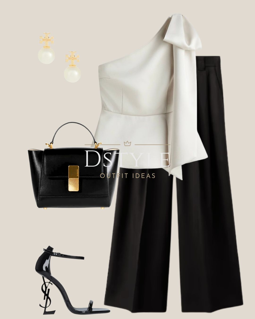 Date Night Glamour: The Perfect Black and White Statement 🤍🖤 This outfit is a showstopper! The architectural one-shoulder top with the bow detail pairs perfectly with elegant wide-leg trousers. The final touch? Those iconic YSL logo heels and a structured top-handle bag with gold hardware. Ready for cocktails or a chic evening event! 

 #datenightoutfit #blackandwhite #eveningwear #oneshouldertop #widelegpants #YSLheels #glamourous #cocktailattire #statementjewelry #ltkfashion #chicstyle #LTKHoliday #LTKootd #LTKWedding
