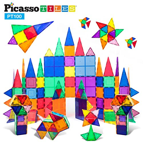 PicassoTiles 100 Piece Set 100pcs Magnet Building Tiles Clear Magnetic 3D Building Blocks Constru... | Amazon (US)