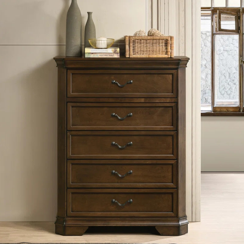 Ailany Traditional Wood 5-drawer Chest, Antique Walnut Finish | Wayfair North America