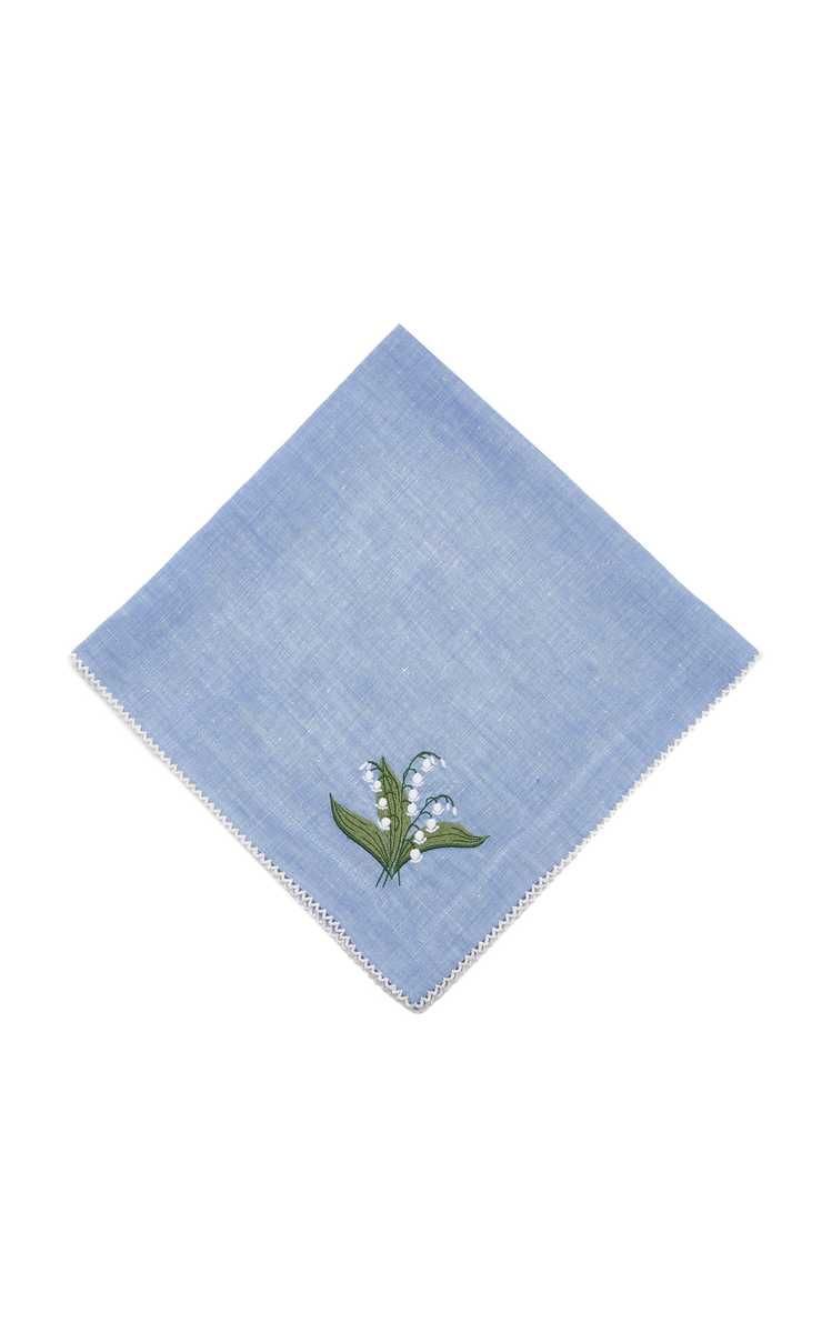 Green Lily Of The Valley  Blue Linen Napkin | Moda Operandi (Global)