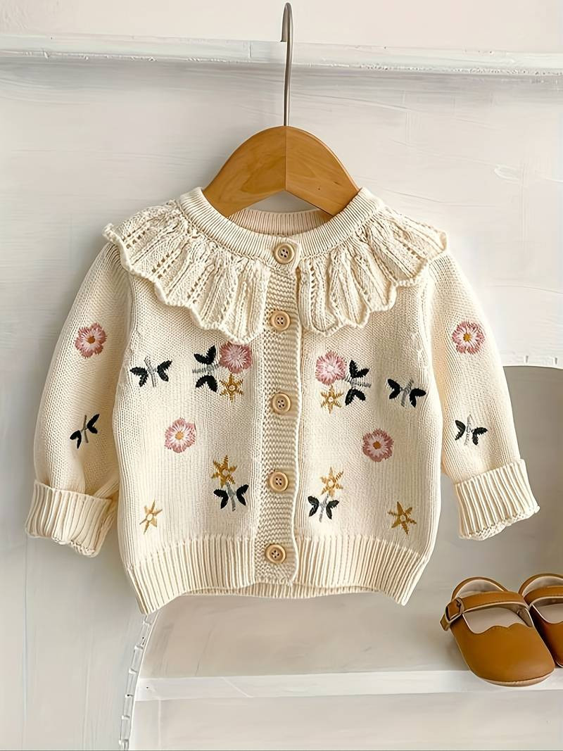 Spring And Autumn New Floral Embroidery Ruffle Collar Kids - Temu | Temu Affiliate Program