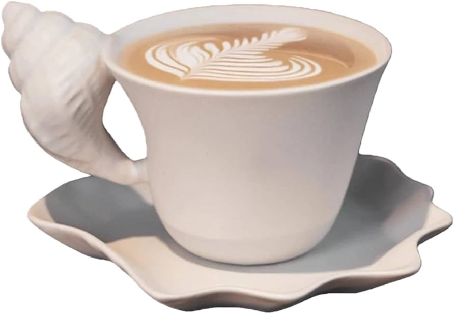 Nordic Style 220ML Frosted Matte Ceramic Coffee Cup with Conch Handle & Saucer – Retro Latte Ar... | Amazon (US)