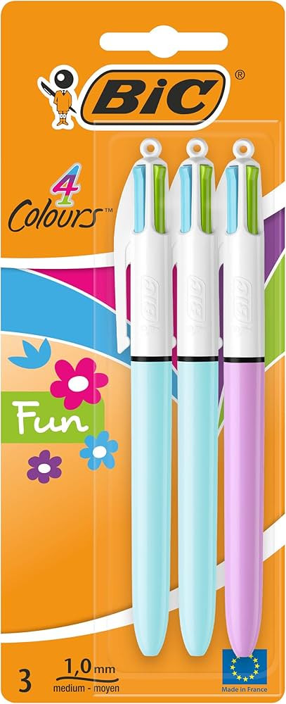 BIC 4 Colours Fun Retractable Ballpoint Pens with Four Ink Colours and Medium Point (1.0 mm), Pac... | Amazon (UK)