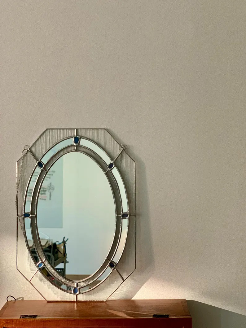Vintage Stained Glass Oval Mirror: Handmade Retro Home Decor - Etsy | Etsy (Global)