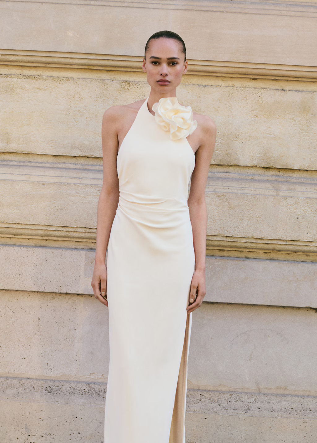 Draped halter-neck dress with flower motif - Women | MANGO United Kingdom | MANGO (UK)