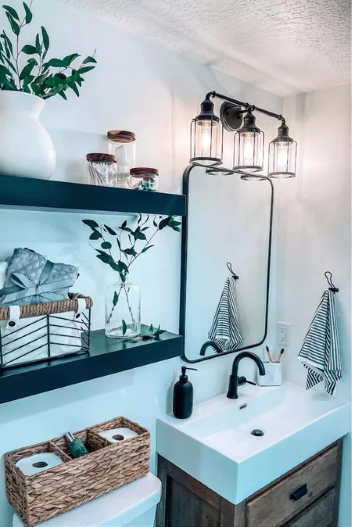 Floating shelves  Farmhouse bathroom decor ideas, Floating shelves, Home  decor