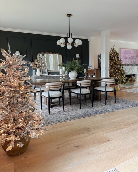 Christmas dining room decor🎄

rug, Arhaus Jagger dining chairs, small flocked Christmas tree, dining room chandelier, holiday table decor

#LTKHoliday #LTKhome #LTKstyletip