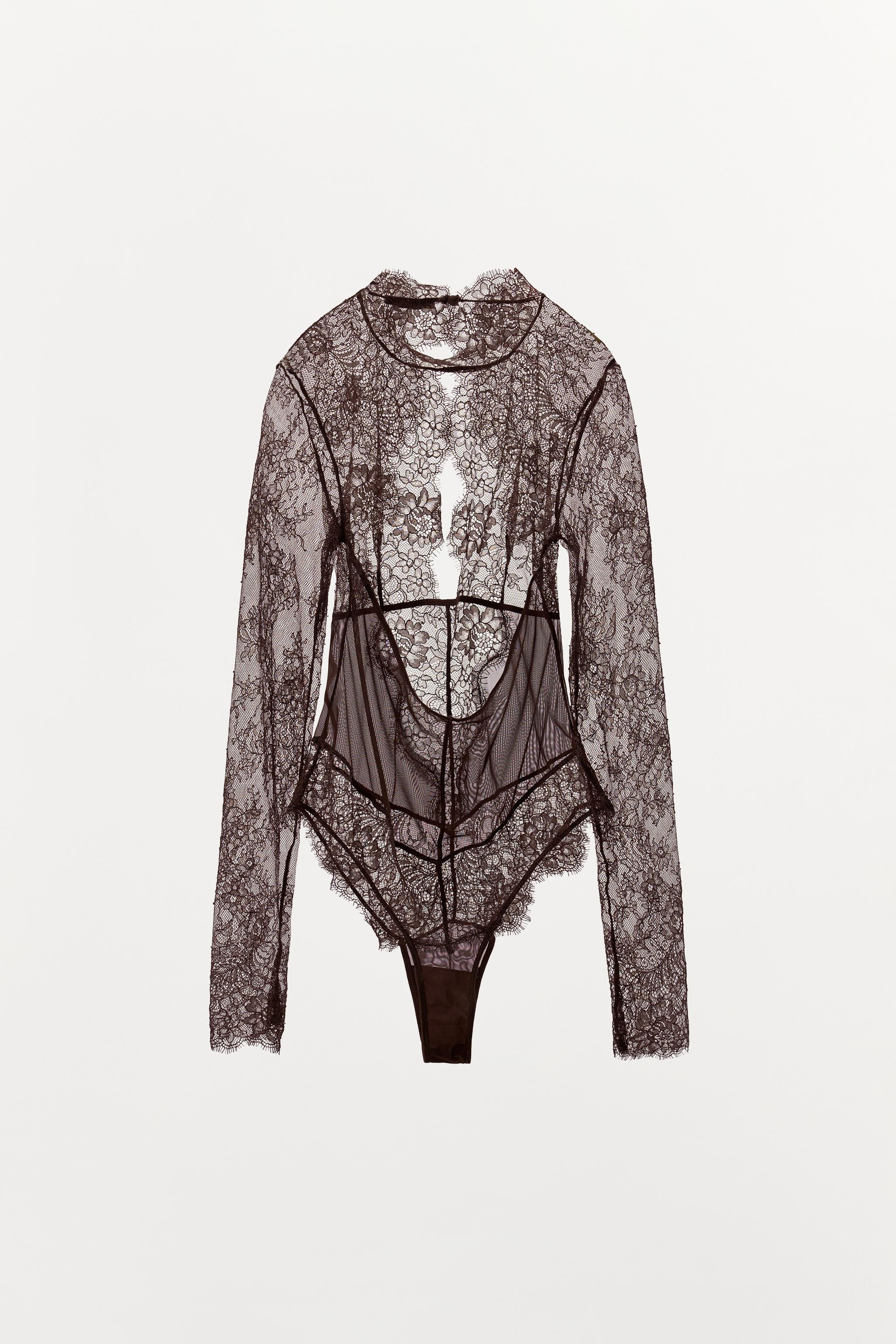 COMBINED LACE BACK NECKLINE BODYSUIT | Zara US