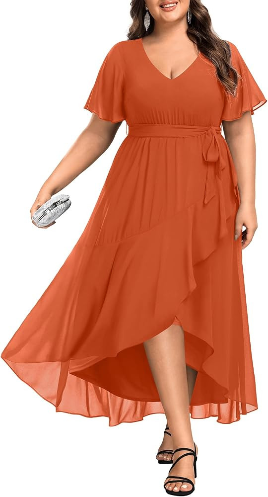 Talisea Womens Plus Size Long Dress Chiffon High Low Split Ruffle Evening Bridesmaid Wedding Gues... | Amazon (US)