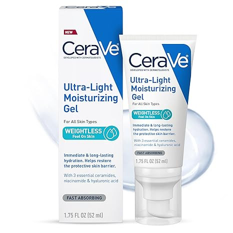 CeraVe Ultra-Light Moisturizing Gel | Hydrating Gel Face Moisturizer with Ceramides, Niacinamide,... | Amazon (US)