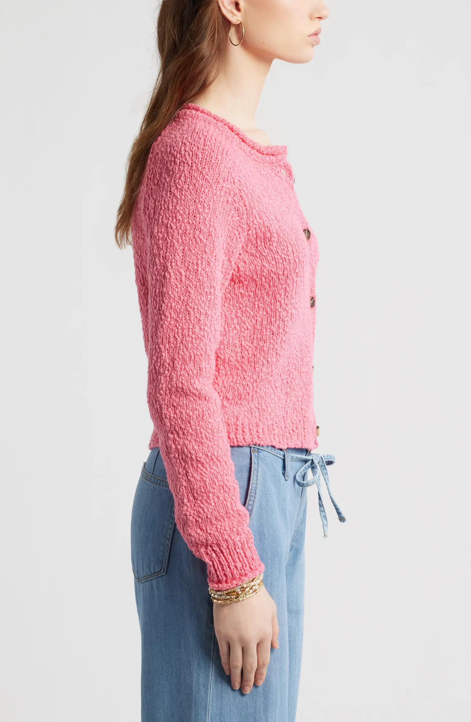 Fitted Textured Cotton Cardigan | Nordstrom