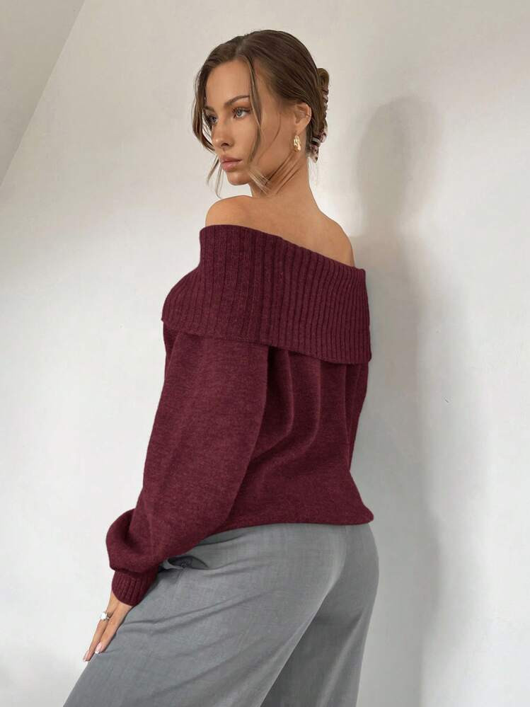 Casual Off Shoulder Women's Solid Color Long Sleeve Sweater,Off The Shoulder Sweater,Fall Sweater... | SHEIN