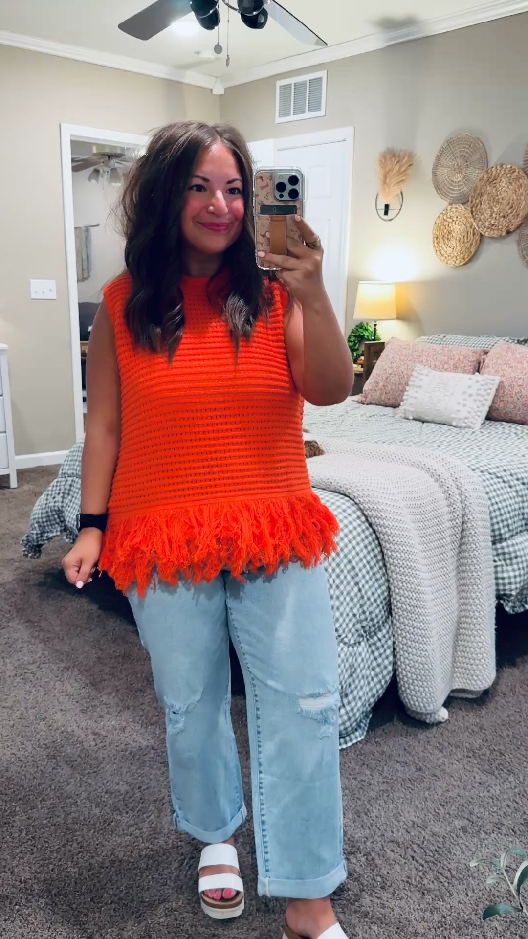 A little extra in the best way 💖 This bright fringe sweater is the statement piece your closet needed—fun, bold, and guaranteed to turn heads. Pair it with denim for a casual vibe or dress it up with trousers for a look that stands out every time ✨

sandals: fit true to size // wearing a 5
jeans: fit oversized // wearing a 14
sweater tank: fits true to size // wearing an XL 

 #LTKootd #LTKMidsize #LTKWorkwear