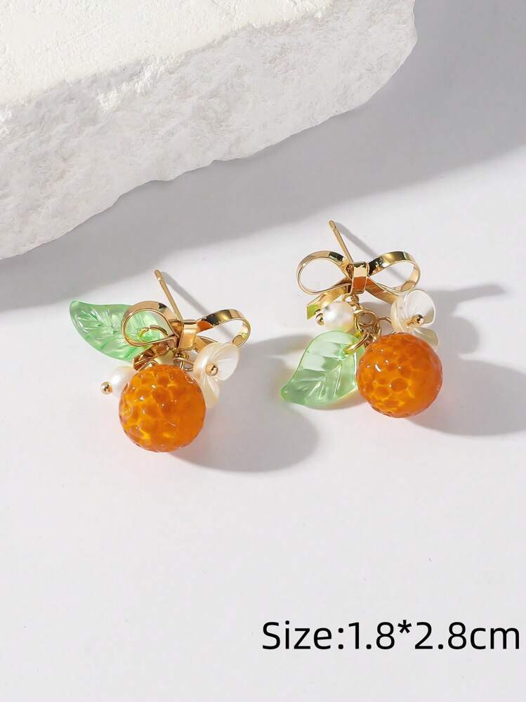 2pcs Fruit Dangling Earrings, Strawberry Apple Persimmon Orange Deco Funkly Earrings, Y2K Sweety Earrings,Summer Earrings, Daily, Dating, Party, Beach Vacaction Earrings, Mom Gift, Gift For Her | SHEIN