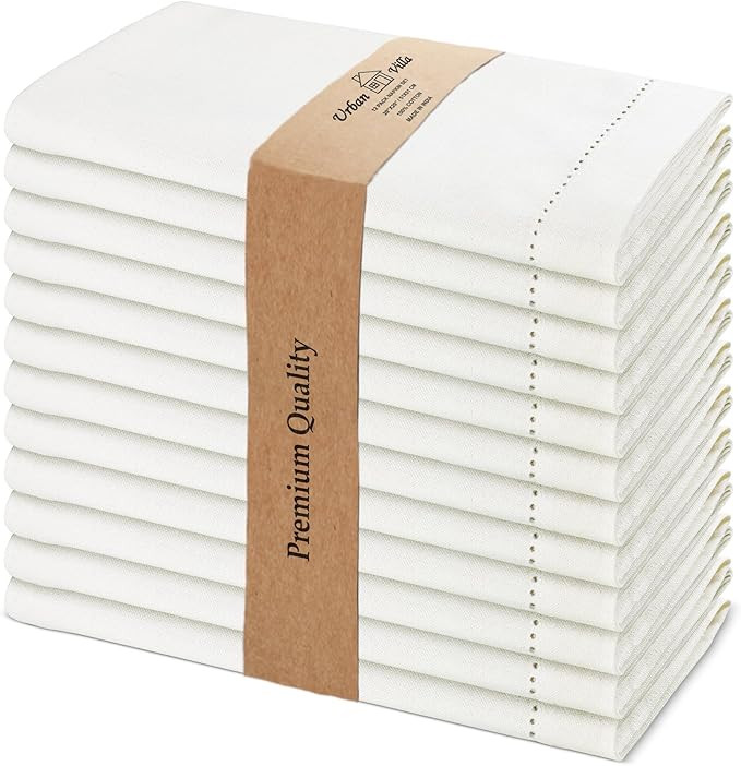 Urban Villa Easter Cloth Napkins Hemstitch Solid Ivory 100% Cotton Absorbent Dinner Napkins (Set ... | Amazon (US)