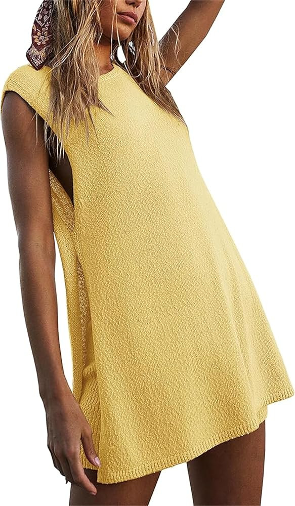 Women Summer Knitted Sweater Set 2 Piece Casual Lounge Set Sleeveless Split Tank Top Shorts Outfi... | Amazon (US)