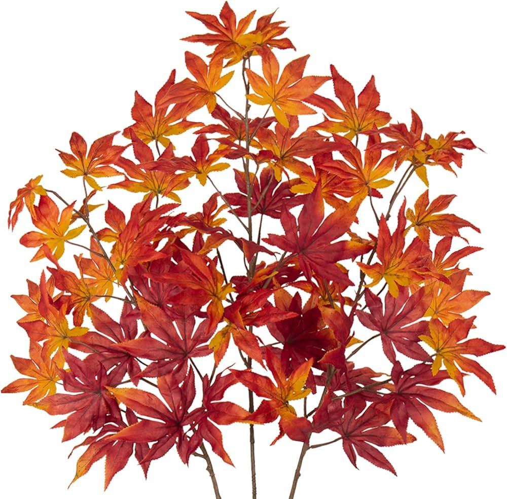 DILATATA 30 inch Artificial Maple Leaves Branch Fake Maple Shrubs Faux Fall Branches for Home Flo... | Amazon (US)