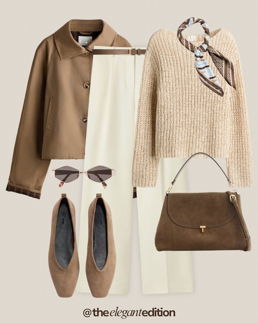 Camel Monochrome Spring Outfit 🤎🤍
Tags: cream white trousers tailored wide leg brown leather belt camel jacket cropped oversized camel knit sweater chunky oversized brown suede ballet flats square toe brown suede handbag structured shoulder bag silk scarf brown geometric print sunglasses brown cat eye spring transitional casual chic monochrome elegant
#LTKspring #LTKstyletip #LTKeurope

#LTKstyletip #LTKeurope #LTKspring