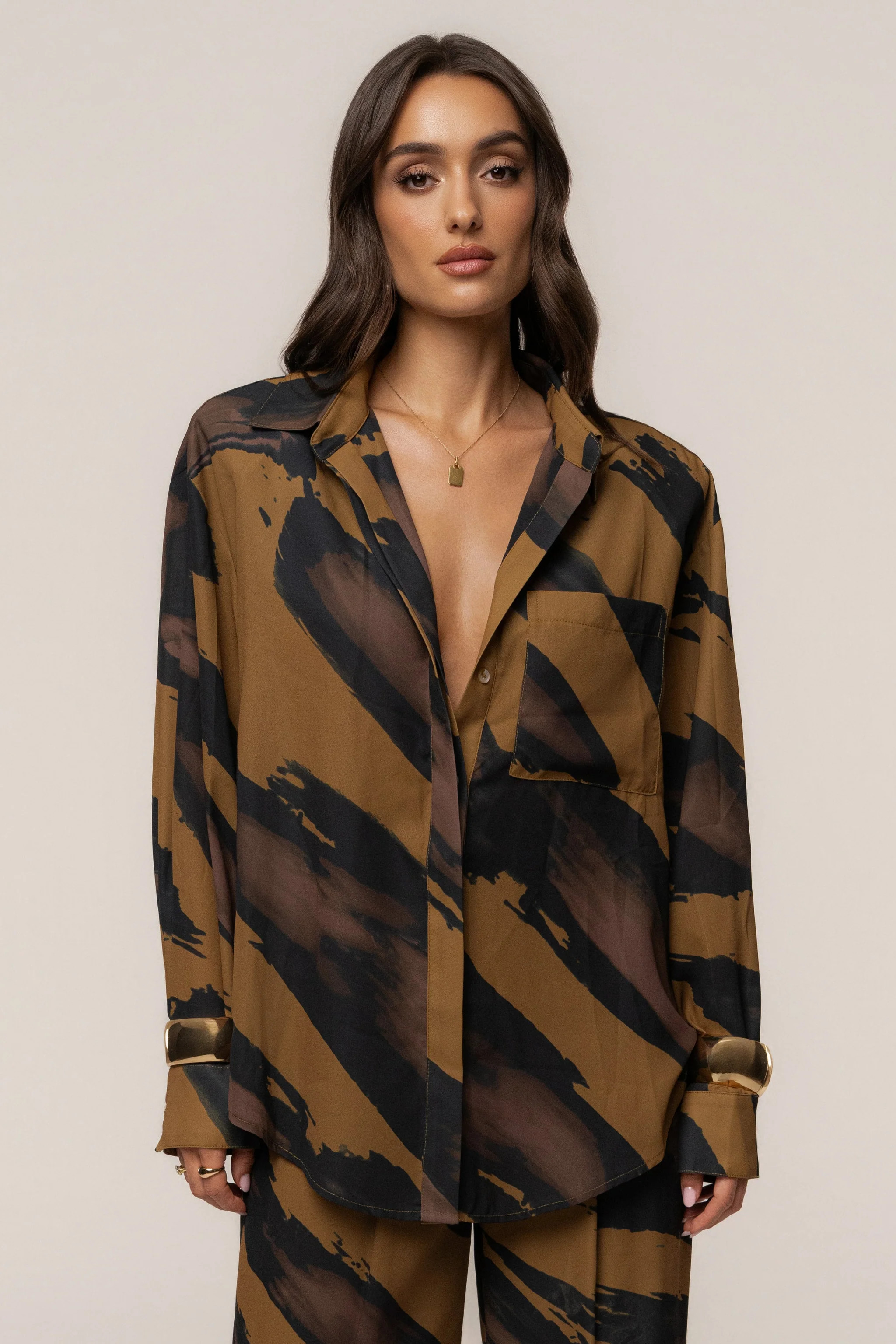 Gold Dusk Fierce Form Button-Down Shirt | JLUXLABEL US