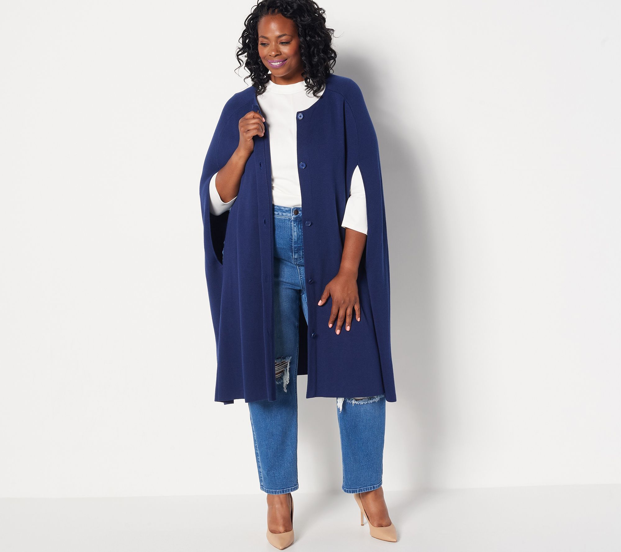 Girl With Curves Button Front Cardigan Cape | QVC
