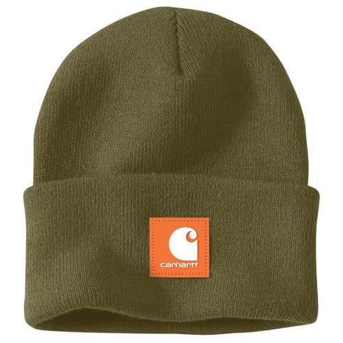 Carhartt Men's Knit Rubber Patch Beanie, Dark Bronzed Green, One Size | Amazon (US)