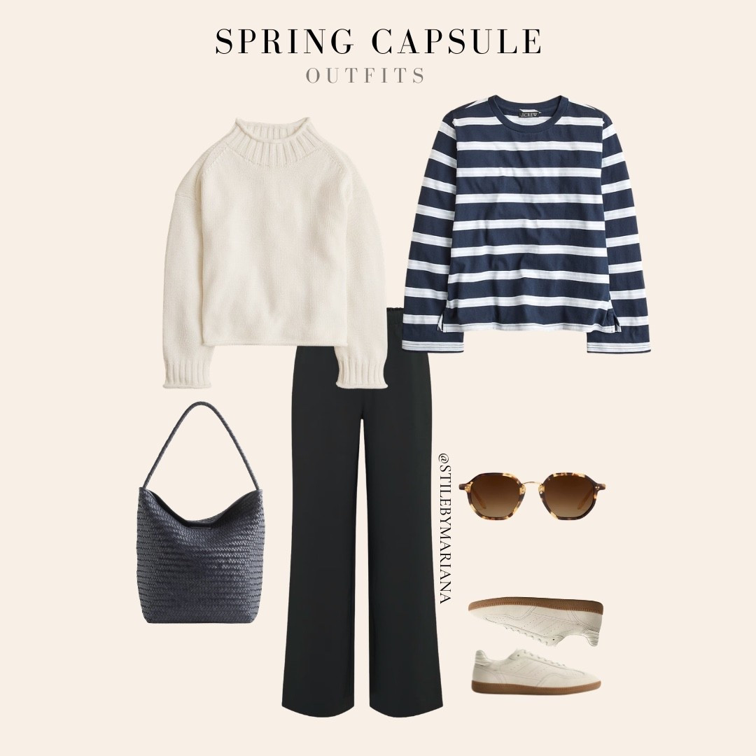 Spring capsule 2026 outfits with black pants and striped top perfect for running errands, coffee run, school drop off 

#LTKootd #LTKSeasonal