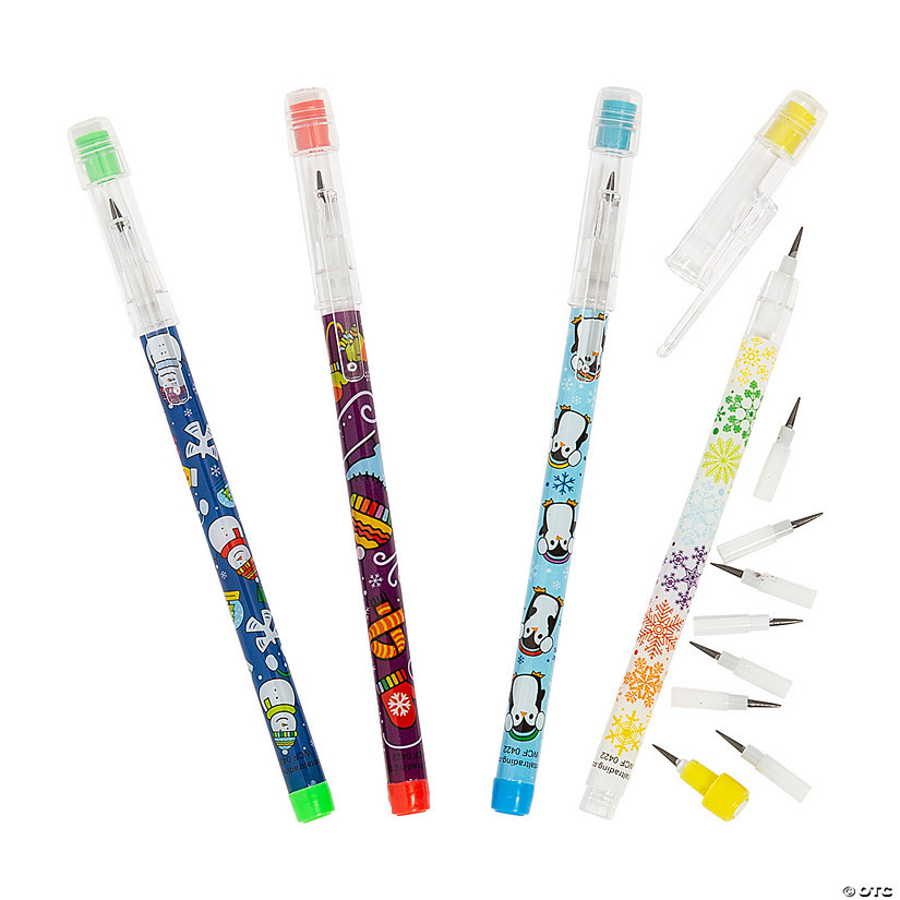6" Stackable Point Multicolor Plastic Winter Pencils - 24 Pc. | Oriental Trading Company