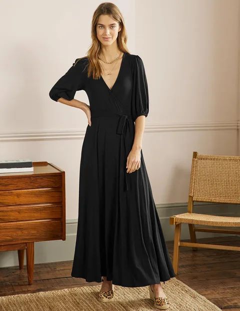 Fixed Wrap Jersey Maxi Dress - Black | Boden UK | Boden (UK & IE)