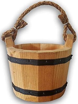 Wooden Bucket 8" x 10" Water Wishing Well Pail with Rope Twine Handle Solid Wood Vintage Style Pr... | Amazon (US)
