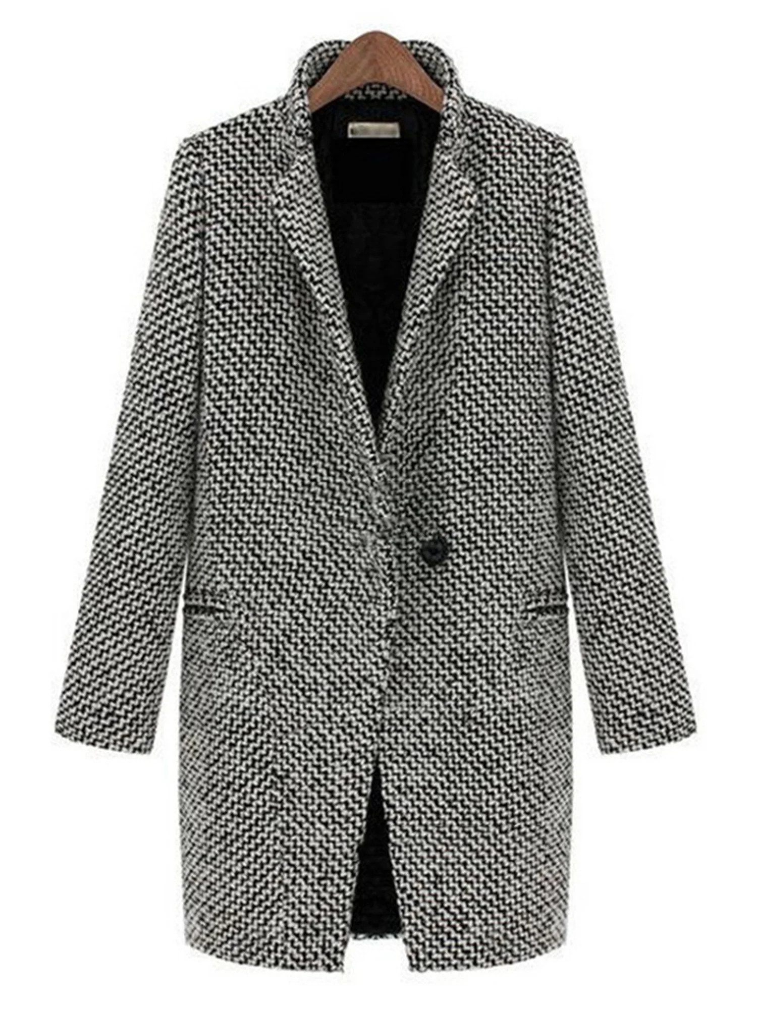 FEIWO Womens Lapel Collar Wool Long Coat Winter Parka Houndstooth Trench Outwear Jacket Tops with... | Walmart (US)