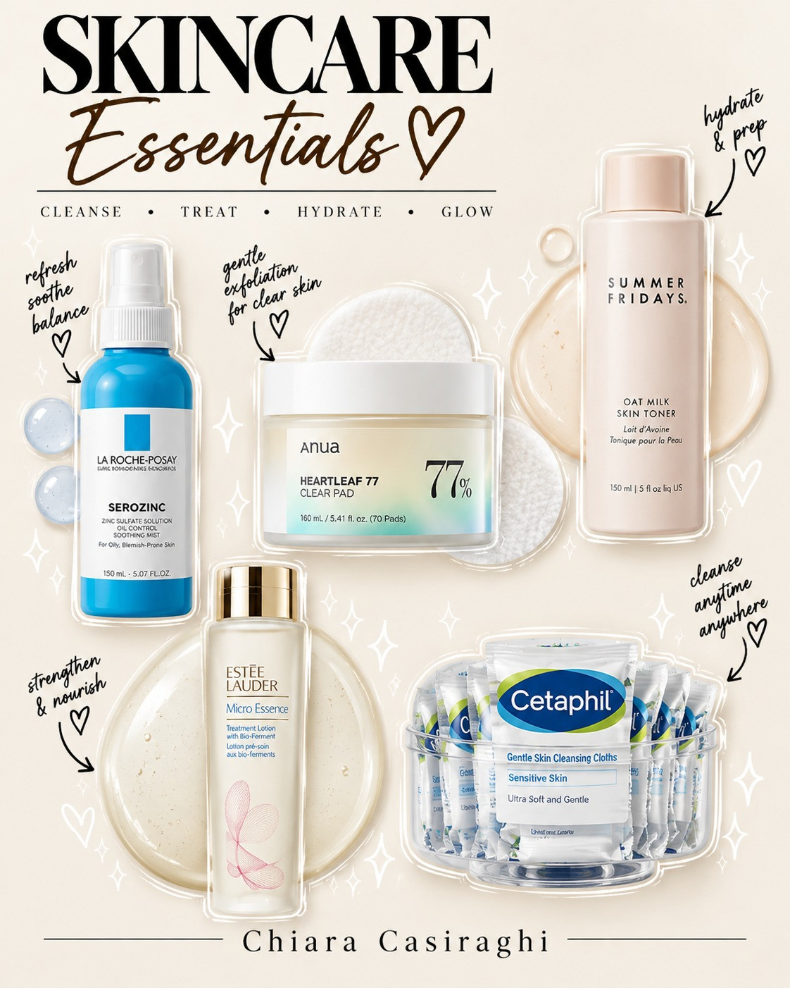 Your go-to skincare essentials for a glowing routine. Cleanse, treat, hydrate, and glow. #ChiaraCasiraghi
 

 #LTKvlog #LTKU #LTKBeauty