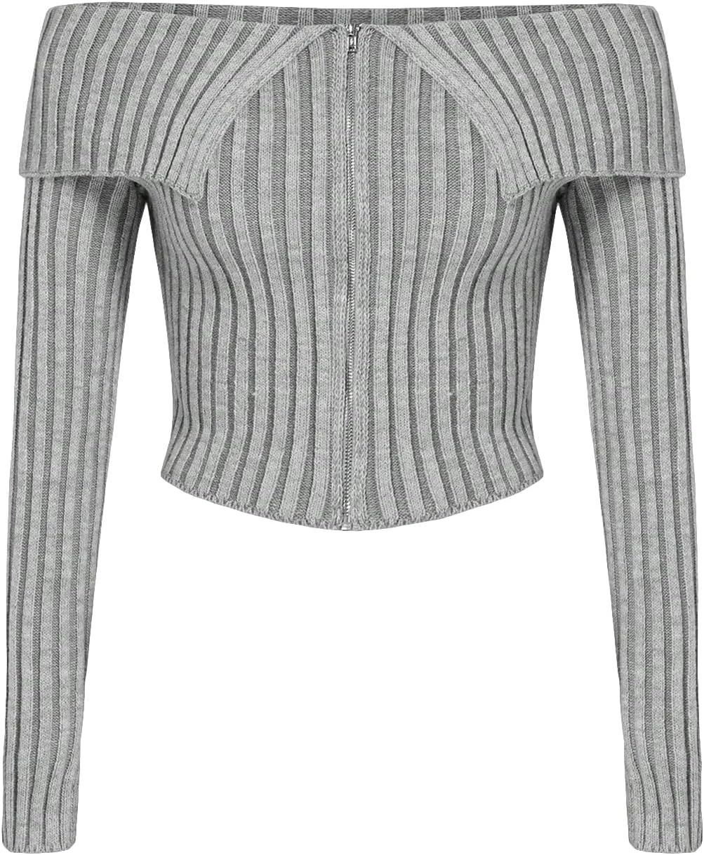 COZYEASE Women's Off Shoulder Long Sleeve Tops Zip Up Ribbed Knit Crop Sweater Slim Fit Y2K Cardi... | Amazon (US)
