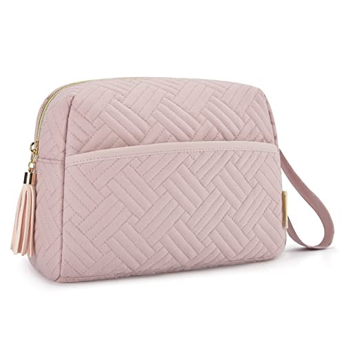 BAGSMART Travel Makeup Bag, Cosmetic Bag Make Up Pouch Small Travel Zipper Pouch,Water-resistant Toiletry Bag,Makeup Organizer Bag for Women,Pink | Amazon (US)