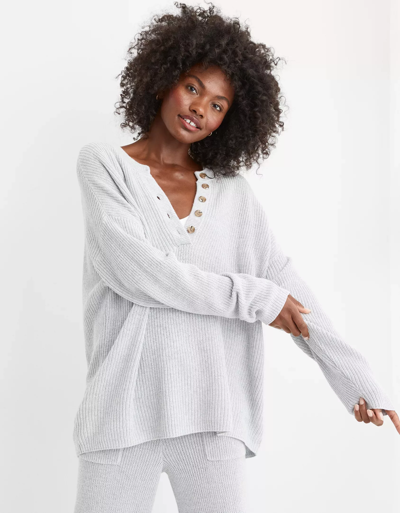 ae oversized henley sweater