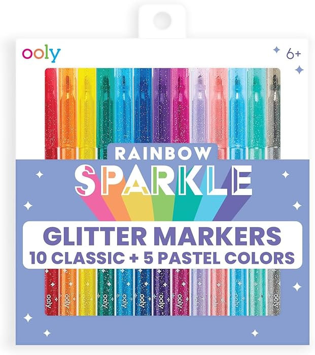 Ooly Rainbow Sparkle Glitter Markers Set of 15, Includes 5 Pastel & 10 Classic Color Markers, Gli... | Amazon (US)